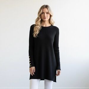 Carmen Marc Valvo Ribbed Crewneck Black Sweater